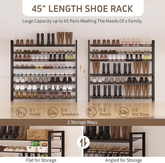 Metal Shoe Rack,Large 8 Tier Shoe Organizer, Heavy Duty Metal 4-Tier Stackable Shoe Storage Vertical Shoe Rack for Closet Front Door,Entrance,Entryway,GarageUp to 50 Pairs,Black