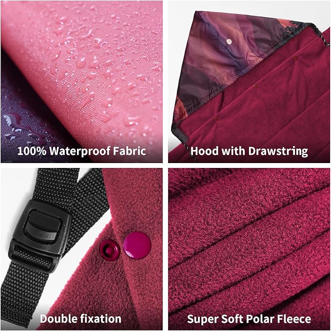 Waterproof Stadium Blanket, Fleece Camping Blanket Soft Warm Wearable Camp Blanket for Outdoor Camping, Picnic, Stadium, Sports, Beach, Car