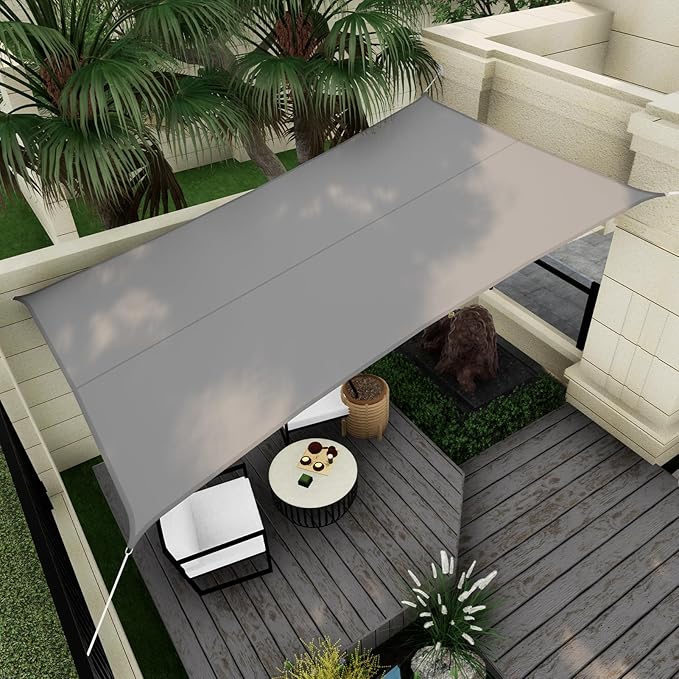 Sun Shade Sail Canopy, 10'x 10' Rectangle 95% UV Block Shade Cover for Outdoor, Backyard Patio, Lawn, Garden, Sandbox Carpor Light Gray