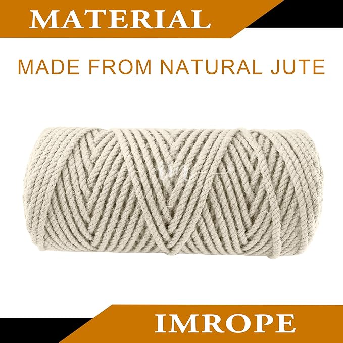 4mm x 200 Feet White Jute Rope, Twine for Gardening Tomato Climbing Plant Tie Floristry Crafts Gift Wrapping Packing Decor