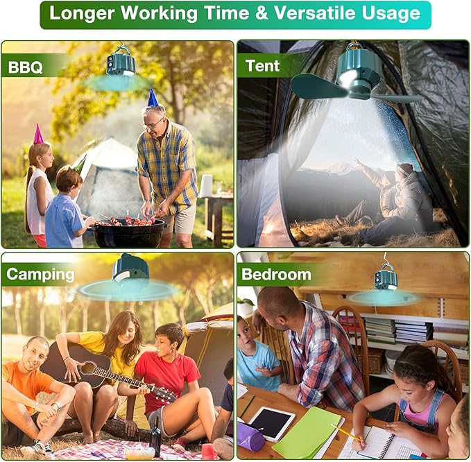 DUKUSEEK Portable Ceiling Fans with Remote Control, Power Bank, USB Battery Operated Camping Fan with Hanging Hook for Canopy Tents, Emergency Survival