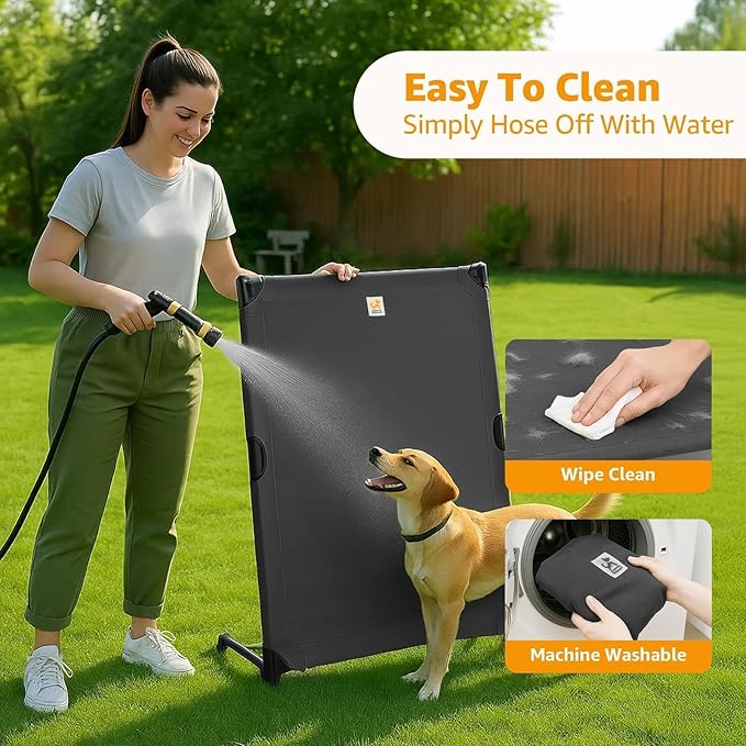 Canvas Elevated Dog Bed, Durable Chew Proof Outdoor Raised Pet Cot for Large Dogs, Waterproof, Breathable, Portable, Washable, Easy Assembly, Sturdy Frame for Camping & Travel, Dark Grey