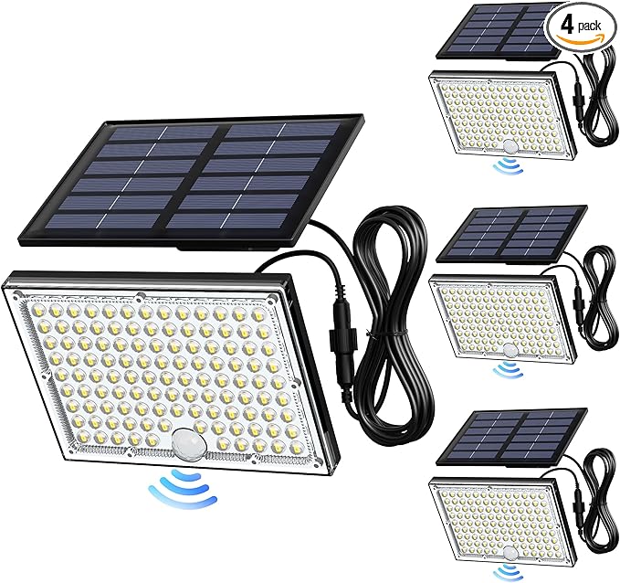 JACKYLED Motion Sensor Flood Lights, 113 LED Cool White Solar Lights for Outside, Dusk to Dawn IP65 Waterproof LED Outdoor Solar Powered Security Spot Lights for Porch Patio Garage (4 Pack)