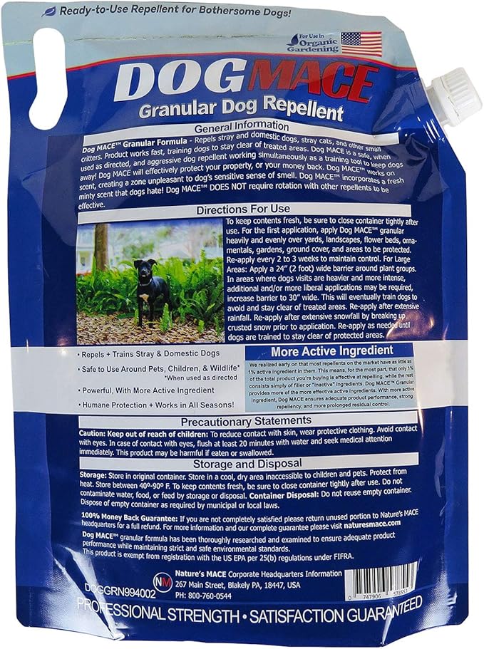 Nature's MACE Dog MACE Granules, Dog Repellent for Lawn, 6 Pounds, Yard, Garden, Plants, Outdoor No-Dig, Deterrent, Training Tool, Keep Dogs Out of Bushes, Treats 3,500 Sq. Ft.