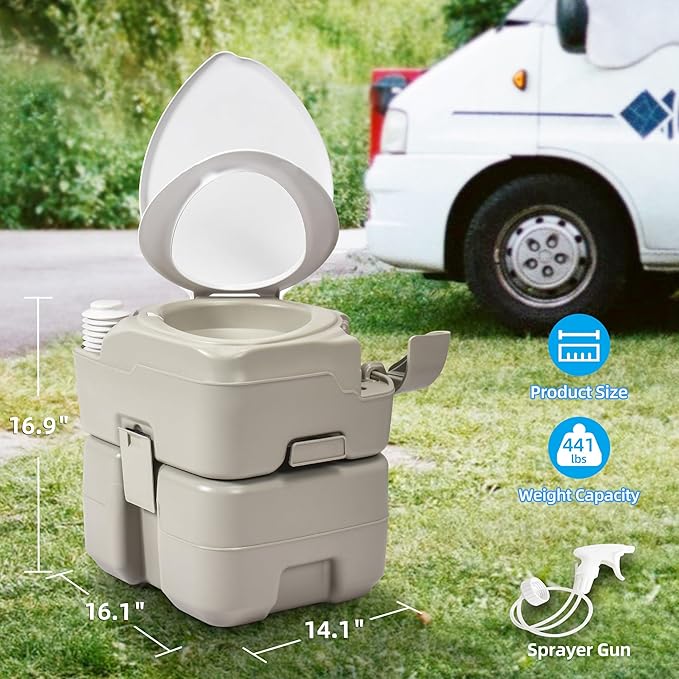 YITAHOME Portable Toilet Camping Porta Potty with Diagonal Enlargerd Bowl, Hand Sprayer and Press Flush Pump, 5.28 Space Saving Indoor Outdoor Toilet for Adults, RV Travel, Boat and Trips