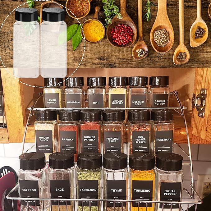 24 Pack 3.5 oz Square Plastic Spice Jars,Seasoning Containers with Black Screw Lids to Pour or Shake,Empty Storage Spice Containers for Spice,Powders,Peppers