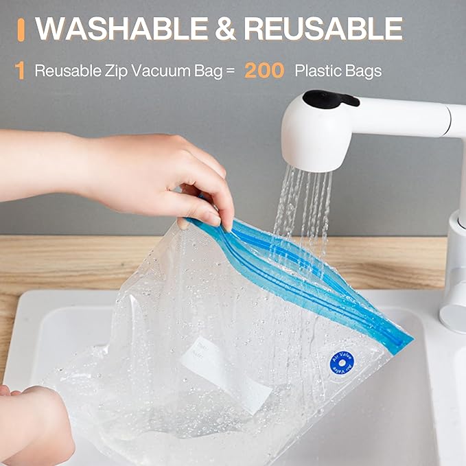 Vacuum Zipper Bags - Space-Saving Food Storage Bags for Vacuum Sealing, Reusable & BPA-Free, Ideal for Travel and Camping, Keeps Food Fresh (7" x 10" 10 count)