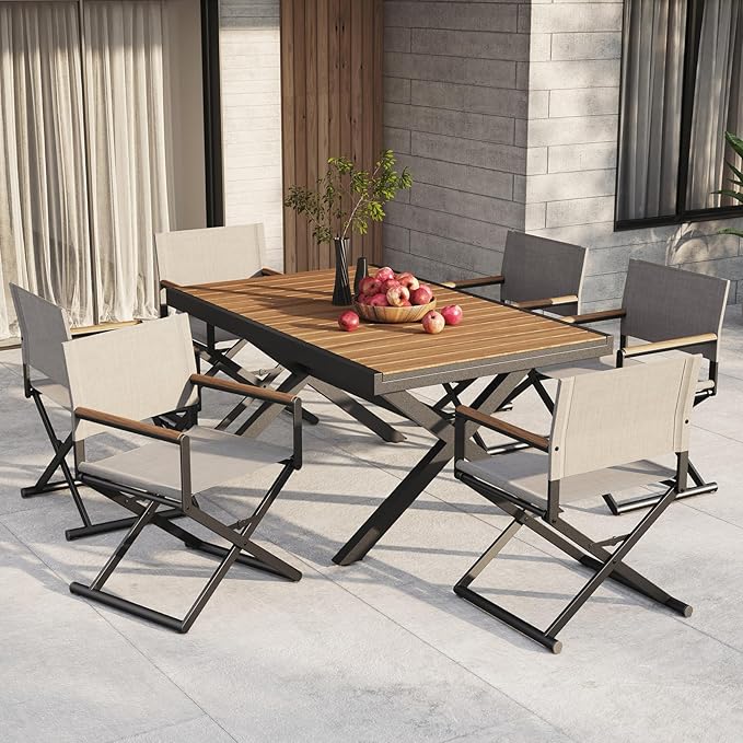 Grand patio Extra-Wide 2-Pack Directors Chairs, Folding Dining Chair Set of 2 with Sling, Woodgrain Armrests, Outdoor, Gray