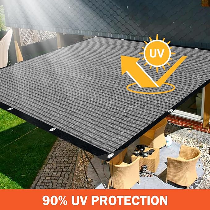 Sun Shade Cloth with Grommets,90% UV Protection Shade Fabric,Pergola Shade Cover Canopy Fence Privacy Screen Balcony,Sunshades for Patio Pergola Garden Backyard Porch Outdoor,Grey-12x12FT