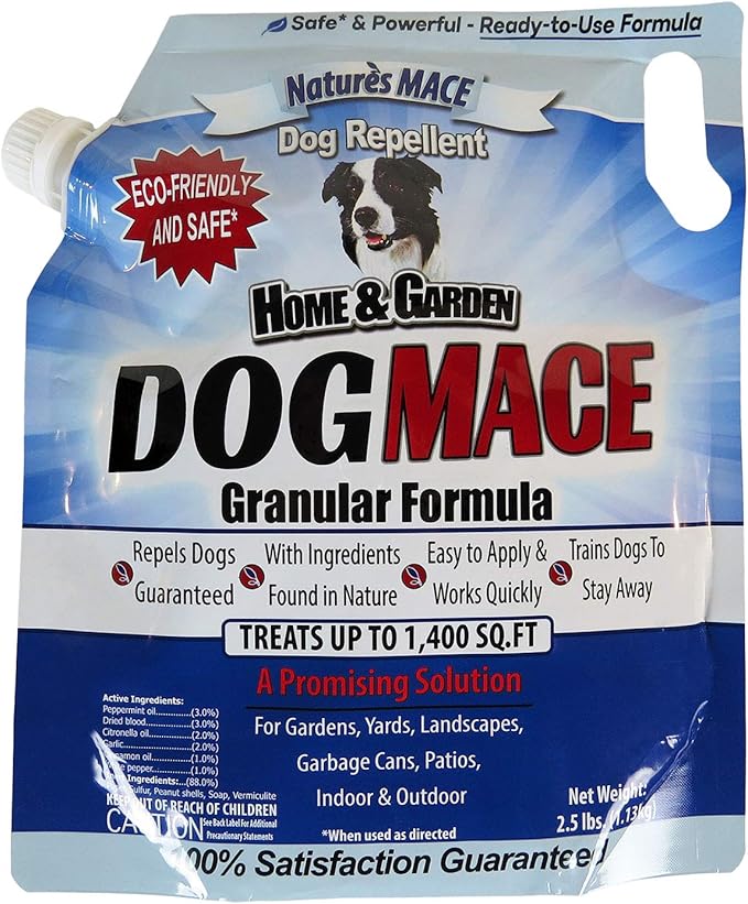 Nature’s MACE Dog Repellent, 2.5 Granular, for Lawn, Yard, Garden, & Plants, Outdoor No-Dig, Dog Repellent and Training Tool, Outdoor Deterrent, Dog Digging Repellent, Treats 1,400 Sq. Ft.