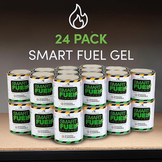 Smart Fuel Bioethanol Gel Fuel Cans – Clean-Burning Bio Ethanol Fireplace Fuel for Indoor & Outdoor Fire Pit, Fireplaces & Tabletop Fire Features - 3 Hour Burn Time - 24 Pack