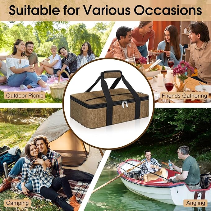 Insulated Casserole Carrier, Portable Casserole Carrier for Hot or Cold Food Lunch Tote Warmer or Cooler Bag, Lasagna Lunch Bag for Potluck Parties- Fits 9" x 13" Baking Dish-Coffee