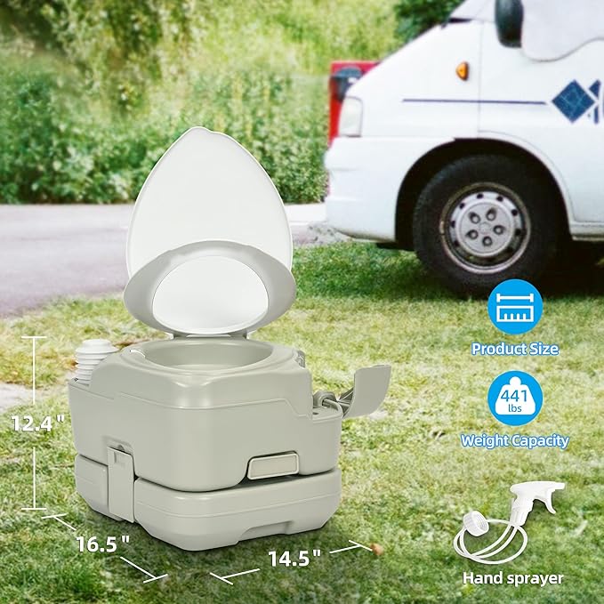 YITAHOME Portable Toilet 2.64 Gal Camping Porta Potty with Diagonal Enlargerd Bowl, Hand Sprayer and Press Flush Pump, Space Saving Indoor Outdoor Toilet for Adults, RV Travel, Boat and Trips