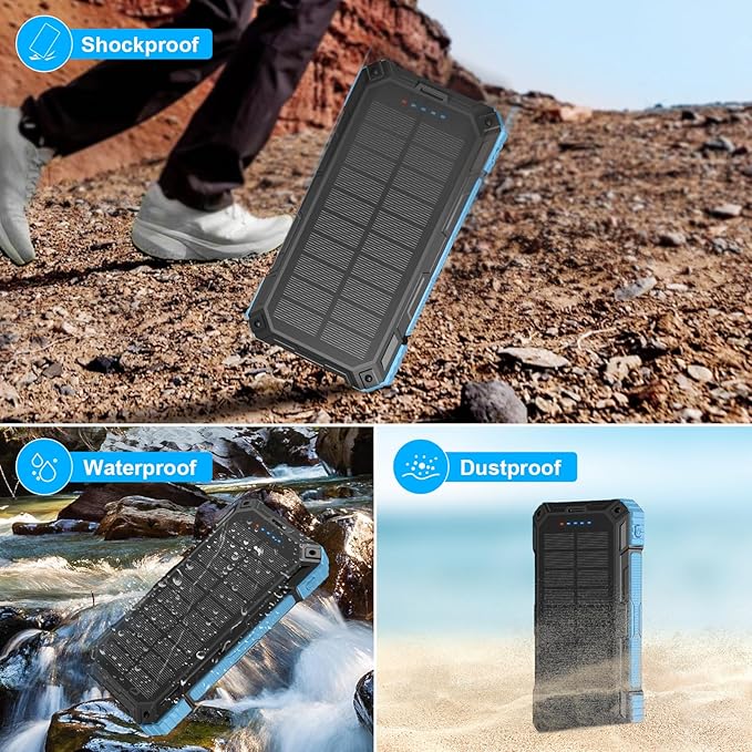 Solar Charger Power Bank 49800mAh Wireless Portable Phone Charger, 22.5W QC3.0 Fast Charging Built in 4 Cables with USB C 6 Outputs & 2 Inputs for Cell Phone
