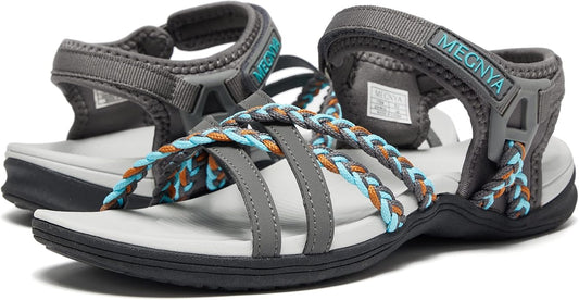 MEGNYA Hiking Sandals for Women, Arch Support Comfortable Walking Sandals Hook Loop Strap, Sports Lightweight Slides