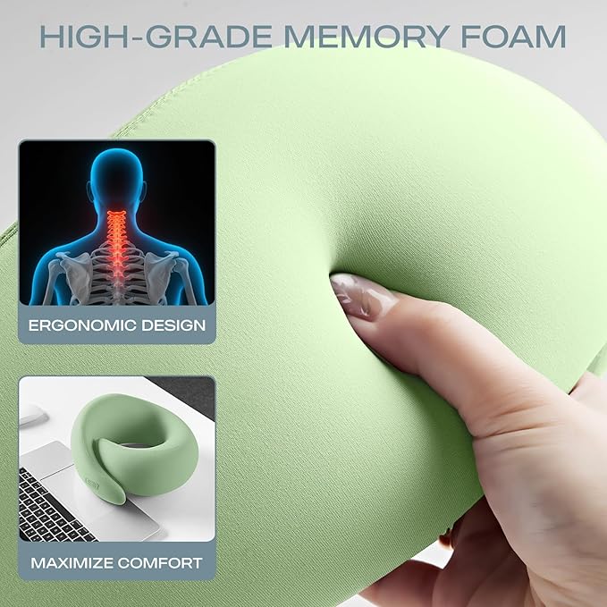 Skechers Memory Foam Travel Pillow,Comfortable & Breathable Airplane Travel Essential, Neck Pillow for Travel, Car Rides, Home, and Office Use, Ergonomic Design for Men and Women,Green