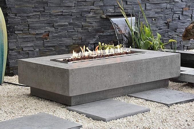 Elementi | Hampton Gas Fire Pit Cast Concrete 56" Rectangular Fire Table, Outdoor Fire Pit Electronic Ignition | Canvas Cover, Lava Rock Included | Light Gray (Propane Gas)