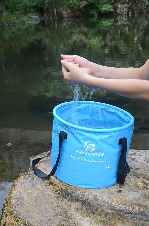 Premium Collapsible Bucket by Freegrace - Compact Portable Folding Water Container - Lightweight & Durable - Includes Handy Tool Mesh Pocket