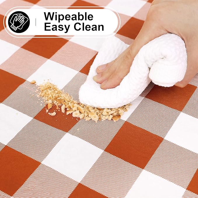misaya Rectangle Waterproof Vinyl Table Cloth, Buffalo Flannel Backed Tablecloth, Wipeable Plastic Table Cover for Dinner, Kitchen, Picnic, (60" x 120", Rust and White)