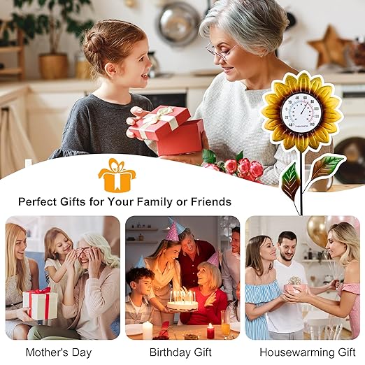 Sunflower Indoor Outdoor Thermometer - Large 35.8 * 12.6 Inch Wall & Stake Waterproof Decorative Easy-Read Outdoor Thermometers for Patio Garden Decor, No Require Batteries, Perfect Gifts