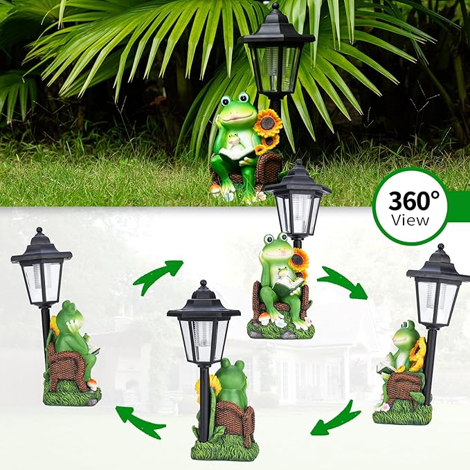 mopha Solar Garden Statues Frog Decor wth Lanterns - 12.5'' Figurines Decorations for Patio Yard Lawn Ornaments Gifts for Christmas Birthday Easter Housewarming