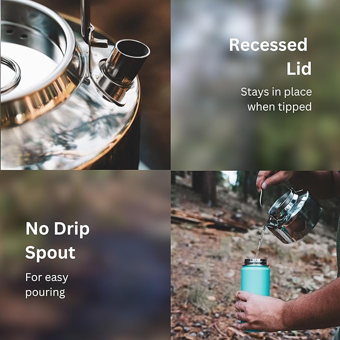 Camping Kettle for Boiling Water 1.2L | Stainless Steel Open Fire Coffee & Tea Pots | 5-Cup Water Kettles| Travel Tea Kettle for Outdoor Cooking & Backpacking