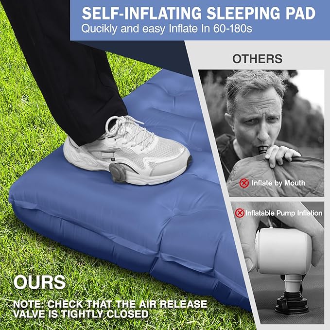 Sleeping Pad for Camping, 6" Extra Thick Camping Mat with Pillow Built-in Foot Pump, Ultra Comfortable Inflatable Sleeping Mat for Backpacking, Hiking, Camp Tent - Enjoy a Comfy Sleep