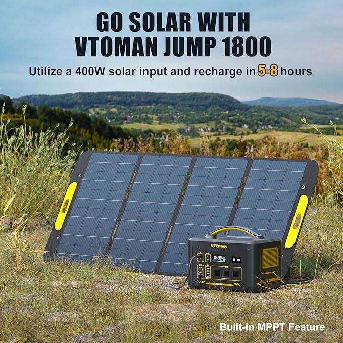 VTOMAN Jump 1800 Portable Power Station with 200W Solar Panel, 1800W/1548Wh LiFePO4 Battery Solar Generator with 1800W Constant-Power, PD 100W Type-C, Capacity Expandable for Camping, Home Backup