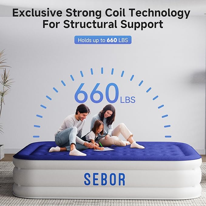 Air Mattress Queen with Built-in Pump 18", Comfortable Self-Inflating Air Mattress with High-Speed Pump, Durable Blow Up Mattress Queen with Storage Bag for Guests, Camping, Travel