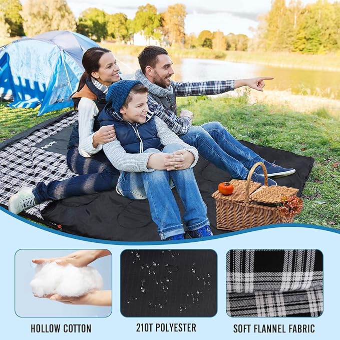 Double Sleeping Bag Flannel for Adults with 2 Pillows 2 Person Sleeping Bags Camping XXL Queen Size Two Person Sleeping Bag for Cold Weather