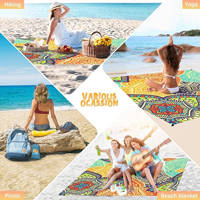Beach Blanket Waterproof Sandproof 1-7 Adult Oversized 78 '' × 81 '' Lightweight Durable Compact Sand Free Beach Mat for Travel Camping Hiking Picnic Blanket Extra Large