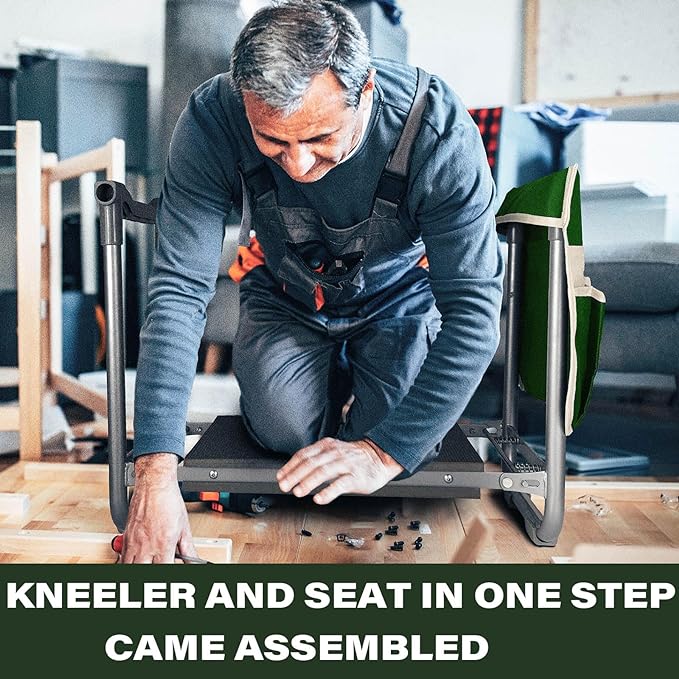 Foldable Garden Kneeler Seat Heavy Duty [Upgraded Widened Thick Kneeling Pad] Garden Stool with Large Garden Tool Bags with Pockets - Portable Garden Bench Gardening Gifts for Parents