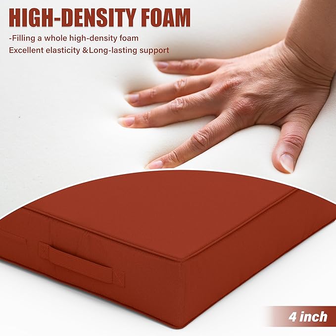Patio Chair Cushions 18.5 X 16 X 4 Inch Waterproof Outdoor Seat Cushions for Patio Furniture, Outdoor Sofa Couch Pads with Ties & Handle, Set of 2, Terra Red
