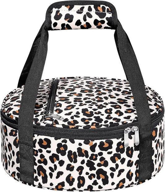 Round Insulated Casserole Carrier, Pie Carrier Bag, Portable Casserole Carrier for Hot or Cold Food Lunch Tote Warmer or Cooler Bag, Lunch Bag for Parties Picnic, Fits 12.5" Baking Dish, Leopard