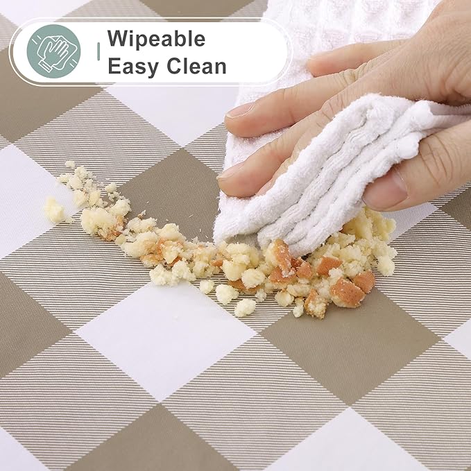 misaya Rectangle Waterproof Vinyl Table Cloth, Buffalo Flannel Backed Tablecloth, Wipeable Plastic Table Cover for Dinner, Kitchen, Outdoor (54" x 78", Khaki and White)