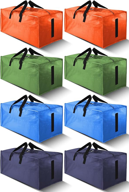 8 Pack Large Strong Moving Bags with Zippers & Carrying Handles - Water-Resistant - Heavy Duty Storage Tote for Space Saving, Fold Flat, Alternative to Moving Box (Multicolored)