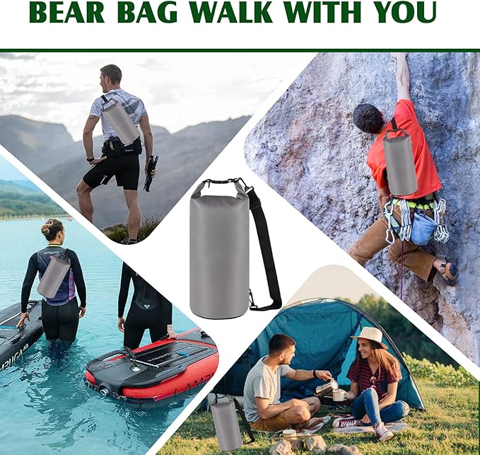 Bear Bag for Camping, Grey Ultralight Food Hanging System Include Waterproof Bear Bag, Nylon Ropes, Carabiner Clip, Bear Bell for Backpacking, Hiking, Outdoor Activity