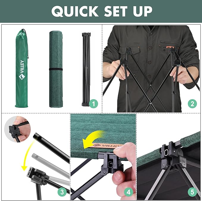 VILLEY Folding Camping Table with Carry Bag, Portable Lightweight Beach Table with Oxford Fabric and Reinforced Aluminum Panel for Outdoor, Camping, Picnic, Backyards, BBQ