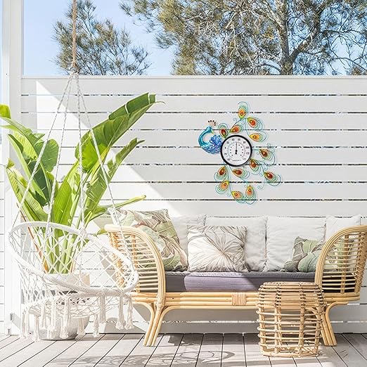 23 inch Outdoor Thermometer, Large Thermometer Outdoor Waterproof, Peacock Decorative Outdoor Thermometers, Outside Thermometer for Patio, Garden, Backyard, Living Room