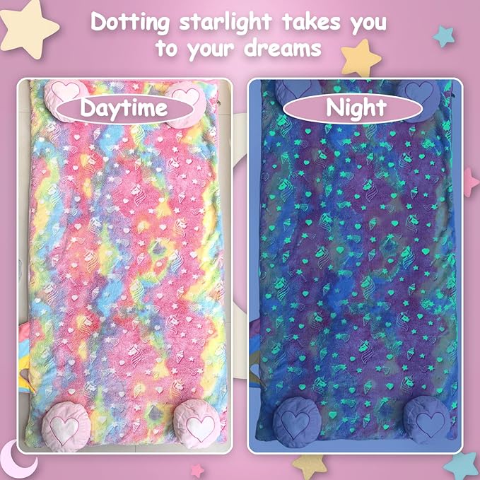 Kids Sleeping Bag, Large Unicorn Slumber Bag for Girls Boys, Portable Toddler Nap Mat, Preschool Daycare Kindergarten Birthday Gift 3-12 Yr Child, Pink