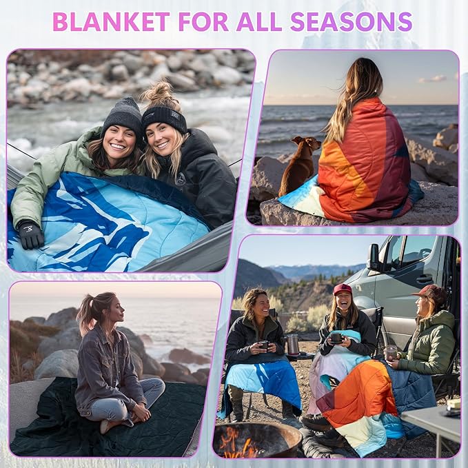Camping Outdoor Blanket, Lightweight Packable Down Alternative Puffy Camping Picnic Blankets Warm Waterproof Hammock Top Quilt for Sleeping Travel Stadium Hiking Indoor Cold Weather 55"x78.8"