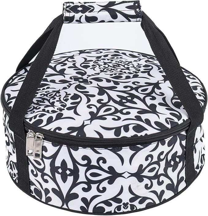 Round Portable Insulated Thermal Dish Carrier Bag for Pie and Cake Transport to Keep Food Hot/Cold/Fresh for Lunch, Potlucks Parties Gathering,Cookouts,Church Dinner,Outdoor Events-Black