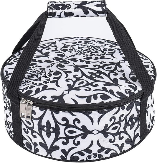 Round Portable Insulated Thermal Dish Carrier Bag for Pie and Cake Transport to Keep Food Hot/Cold/Fresh for Lunch, Potlucks Parties Gathering,Cookouts,Church Dinner,Outdoor Events-Black