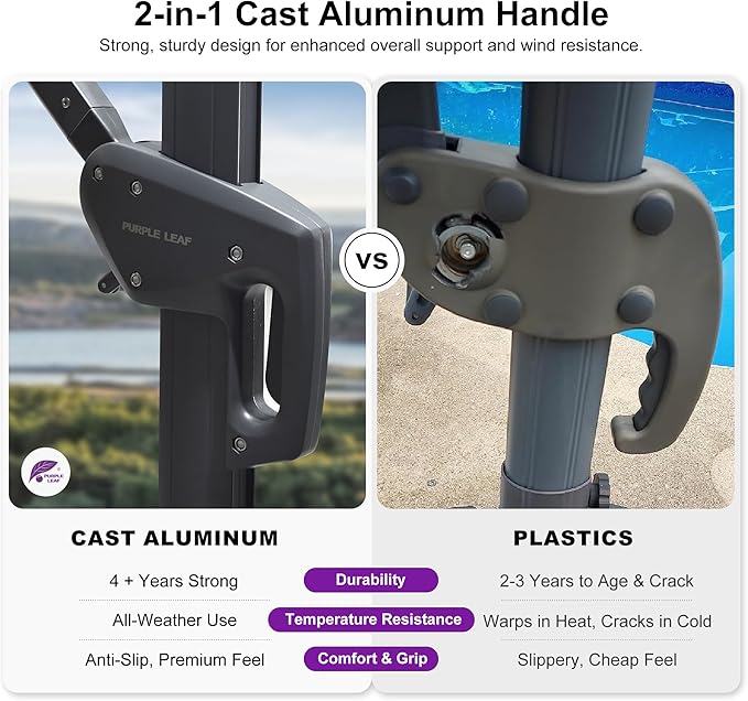 PURPLE LEAF 9 FT Cantilever Patio Umbrella Outdoor Aluminum Offset Square Umbrella with 3 Years Fade Resistance Recycled Fabric and 360-degree Rotation for Deck Pool Garden, Graphite Grey