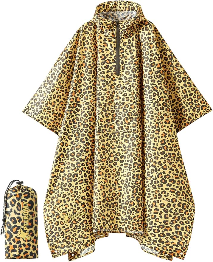 PTEROMY Hooded Rain Poncho for Adult with Pocket, Waterproof Lightweight Unisex Raincoat for Hiking Camping Emergency