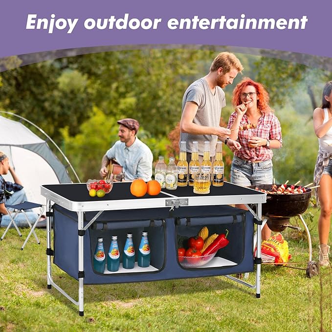 Camp Field Camping Folding Aluminum Table with Adjustable Legs for Outdoor Travel Beach, Backyards, BBQ, Party and Picnic Foldable Table