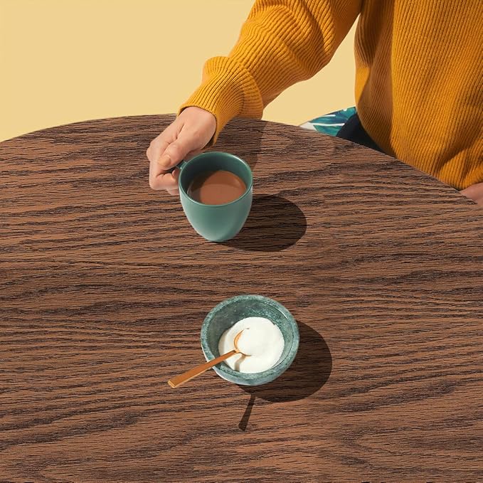 LAMINET ETWOD60-OAK Woodgrain Elastic Round Table Cover, Large Fits Up to 45"-56" Diameter, Large Fits Up to 45"-56" Diameter, Oak Wood