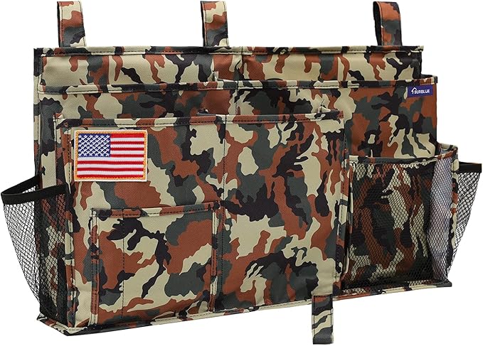 Surblue Bedside Caddy Hanging Organizer Storage Bag Pocket for Bunk, Hospital, College Dorm Rooms, Baby Bed Rails, Camp - 8 Pockets (Large, Jungle)