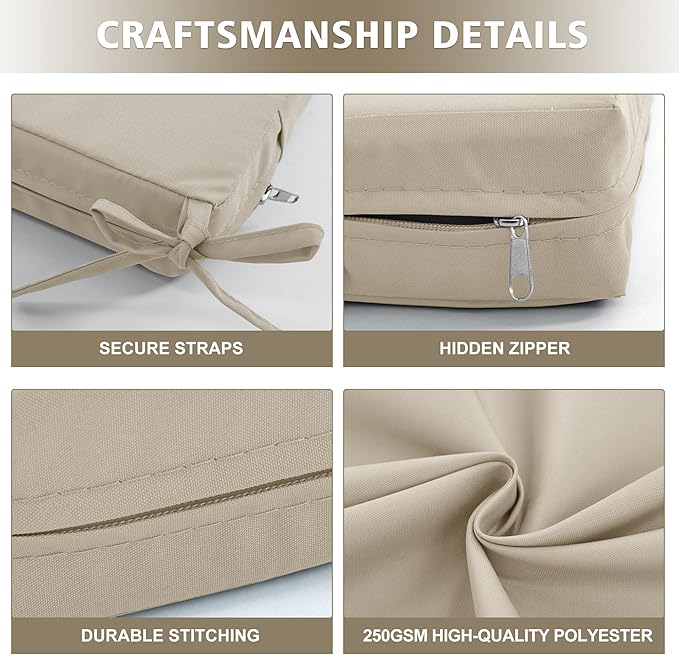 Outdoor Cushions for Patio Furniture, Waterproof Outdoor Chair Cushion w/Fade-Resistant, Removable & Machine-Washable Cover, 22x22 Inch, Deep Seat Sofa/Couch Pad Replacement – Set of 4, Cream