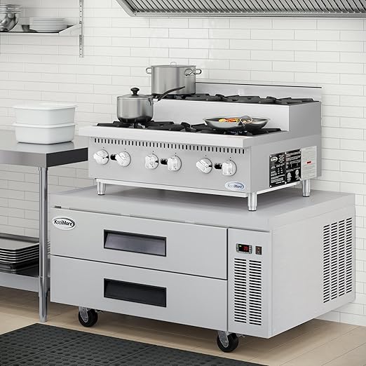 KoolMore KM-CRSU-36 36 in. Commercial Six-Burner Step Up Gas Range, 156000 BTU, ETL Listed in Stainless-Steel